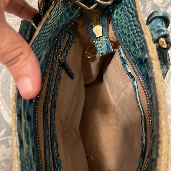 Brahmin Small Bowie Raffia/lagoon blue Satchel Crossbody summer - Picture 8 of 10